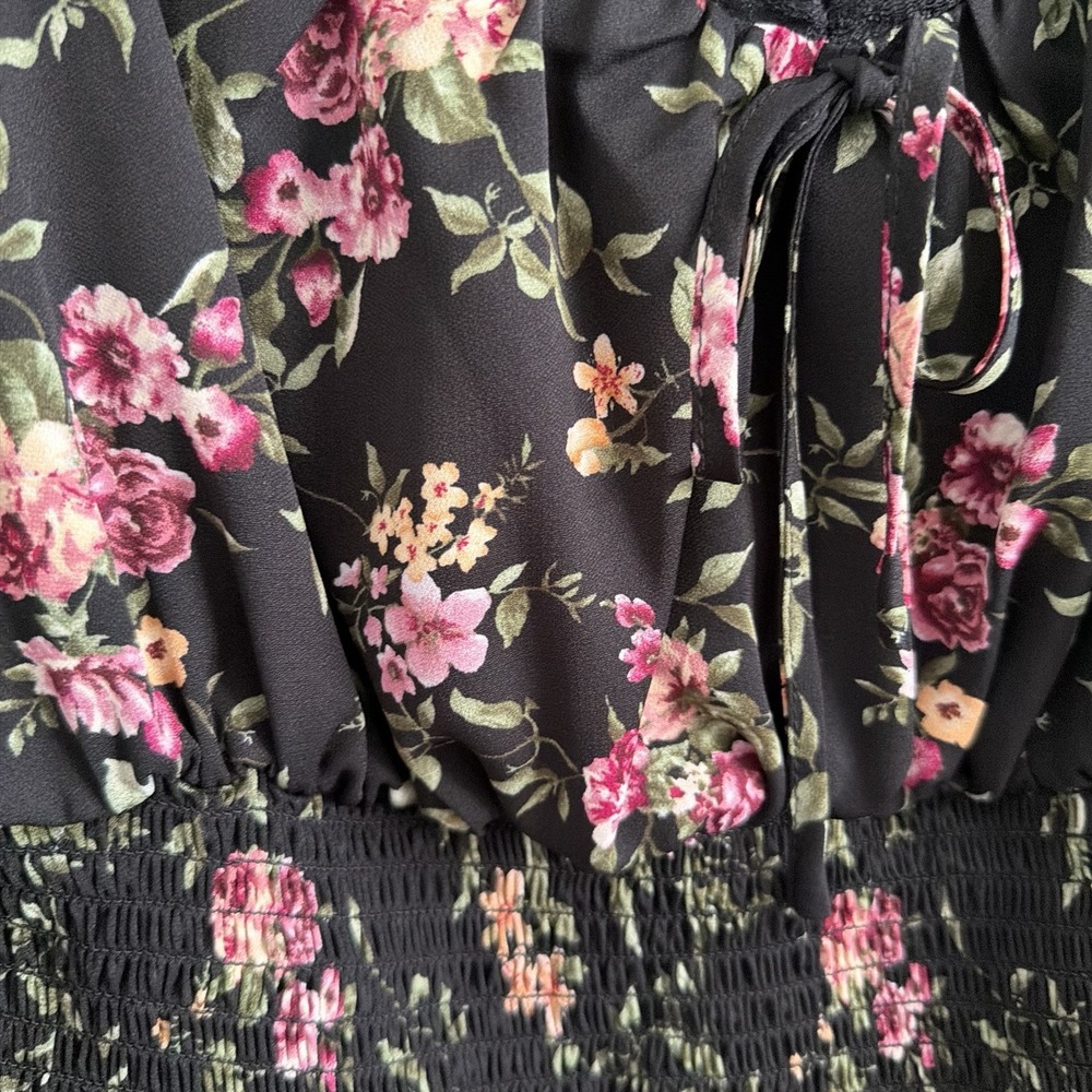 1X XL Floral Boho Off the Shoulder Top Blouse Puff Sleeve Peasant Lace Trim - Picture 9 of 15
